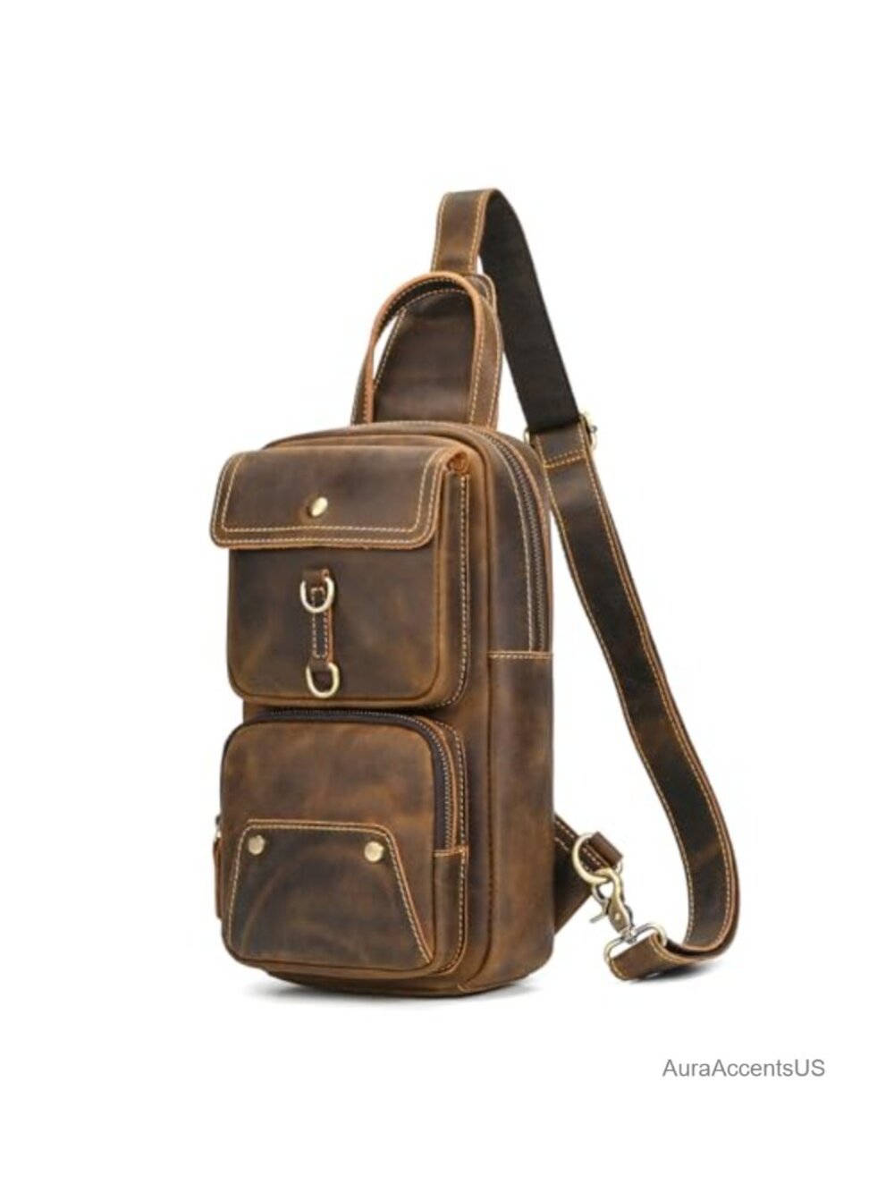 Full Grain Leather Sling Bag Crossbody Chest Bag for Travel Commute